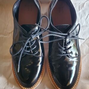 A NEW DAY Oxford Shoes Lace-Up Black Patent Faux Leather Women's Size 8.5